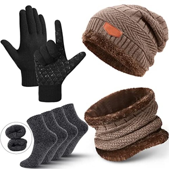 Winter Fleece Lined Beanie Scarf Gloves Set Thermal Plush Unisex Cozy Chic main image 5